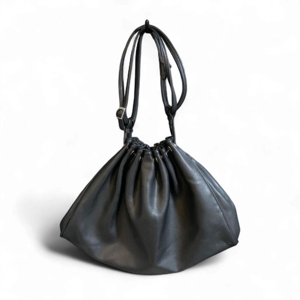 Express Women's Black Faux Leater Slouchy Drawstring Shoulder Bag